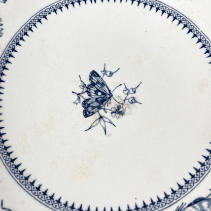 Compotier bas sur piédouche "Butterfly" bleu par Minton & co, Angleterre, XIXe