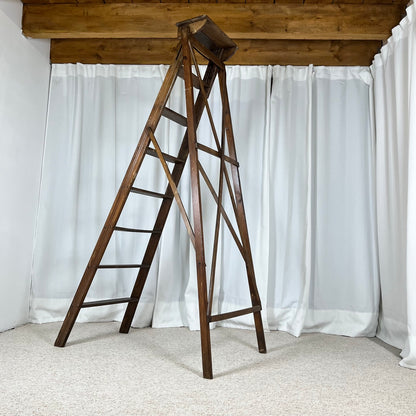 Large wooden painter's stepladder, patinated, 20th century.