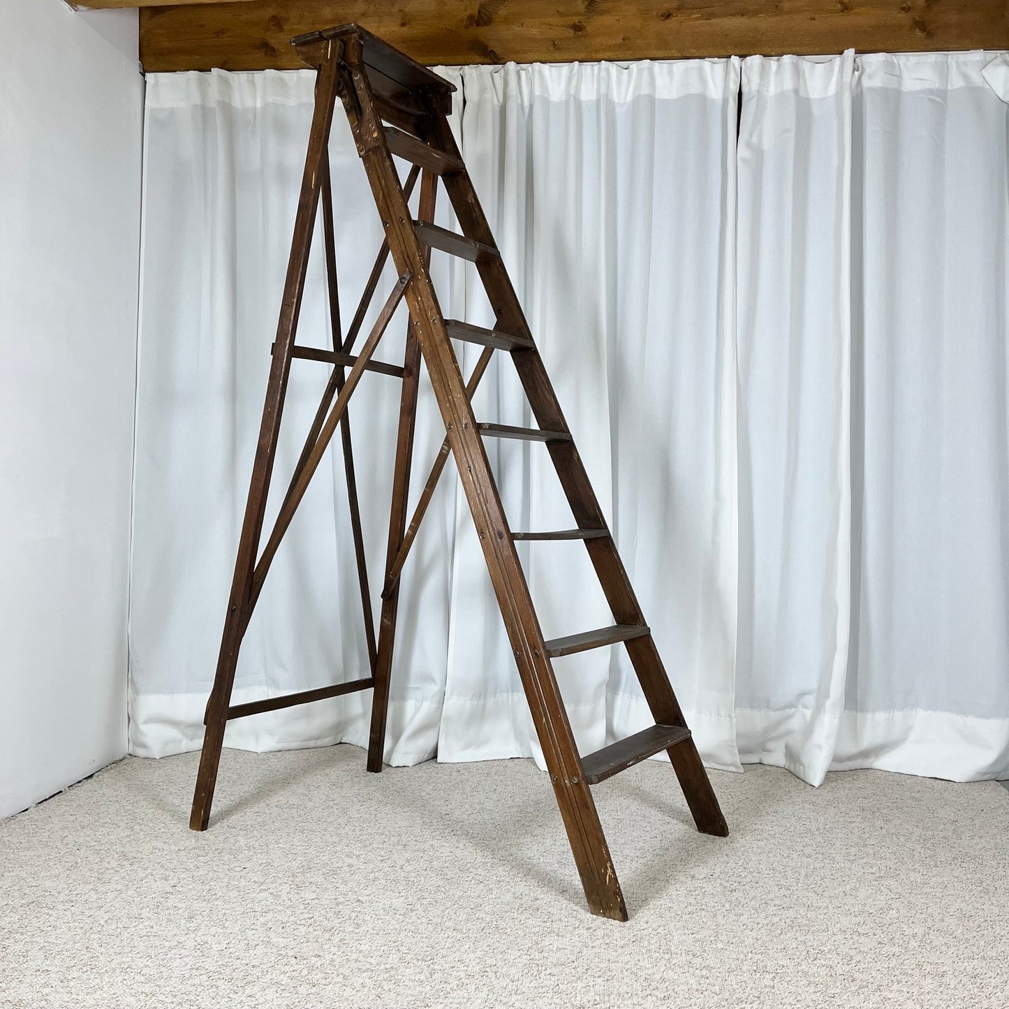 Large wooden painter's stepladder, patinated, 20th century.