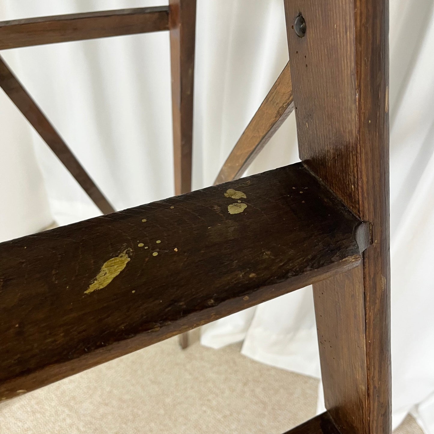 Large wooden painter's stepladder, patinated, 20th century.