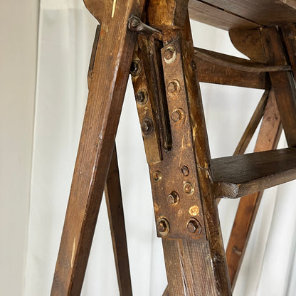 Large wooden painter's stepladder, patinated, 20th century.
