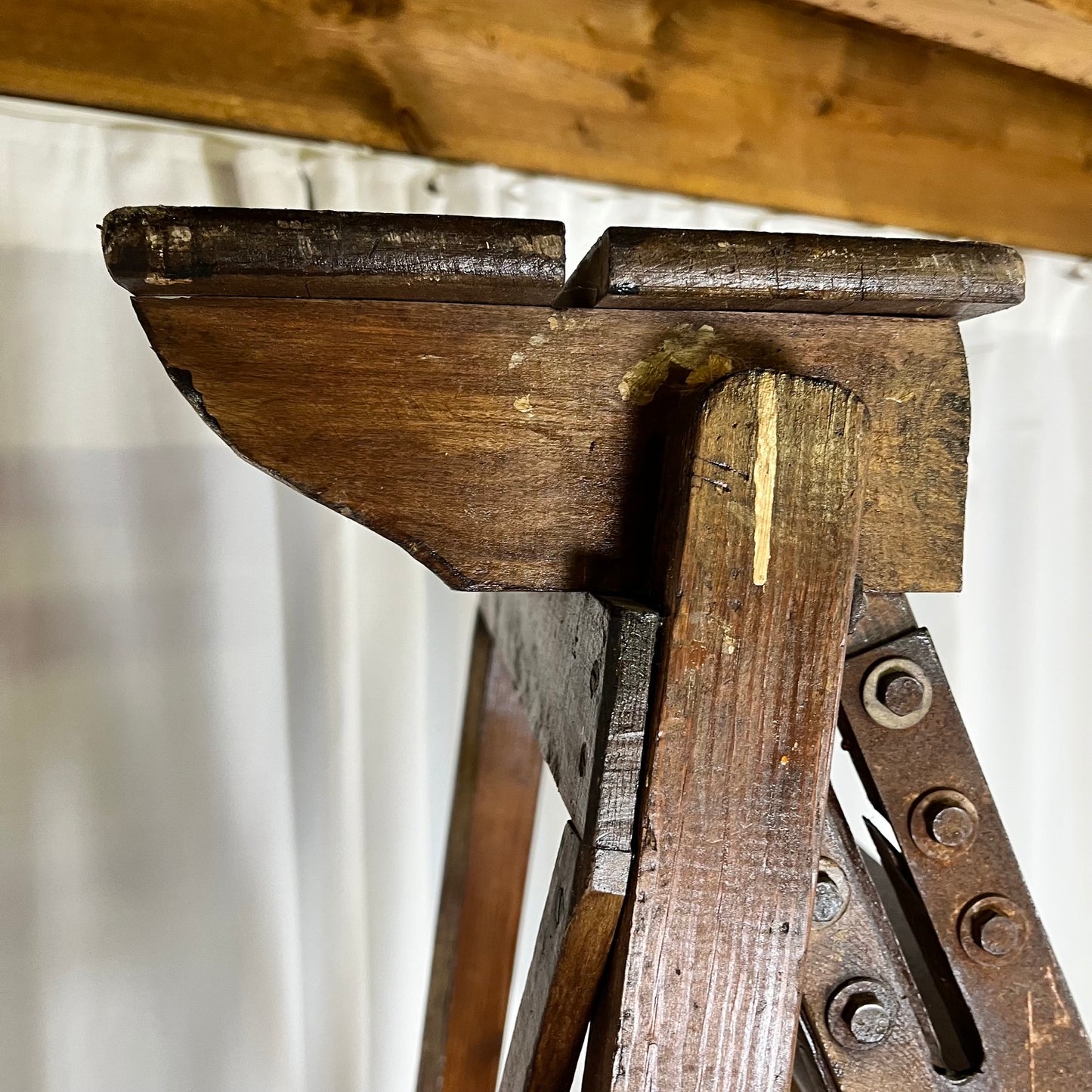 Large wooden painter's stepladder, patinated, 20th century.