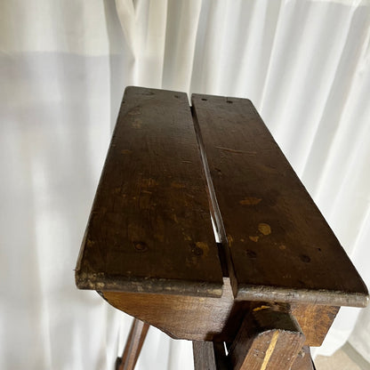 Large wooden painter's stepladder, patinated, 20th century.