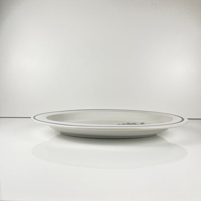 Grand plat ovale blanc & bleu, motif oiseau et fleur