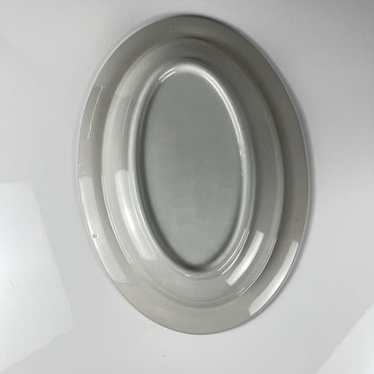 Grand plat ovale blanc & bleu, motif oiseau et fleur