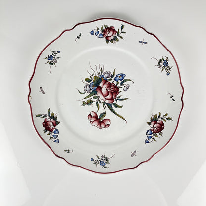 Plat à gateau peint à la main motif rose vers 1960/70