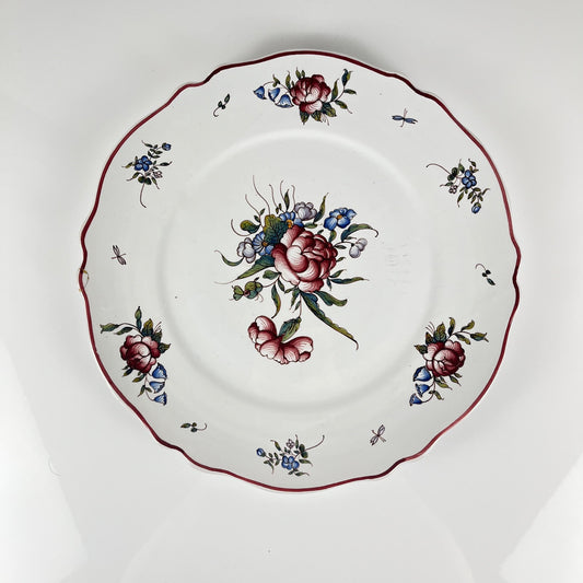 Plat à gateau peint à la main motif rose vers 1960/70