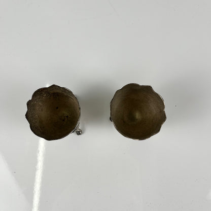 Pair of antique tripod egg cups in nickel silver, Art Nouveau style, circa 1900-1925