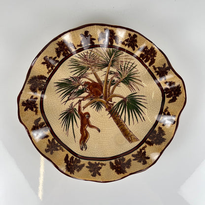 Crackleware plate with an exotic motif of monkeys and palm trees, First half of the 20th century.
