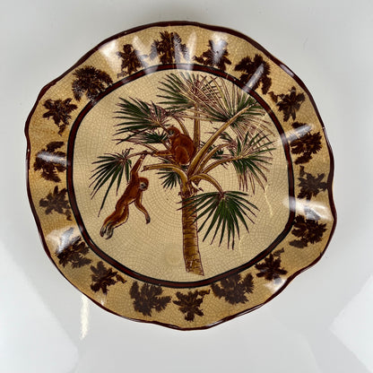 Crackleware plate with an exotic motif of monkeys and palm trees, First half of the 20th century.