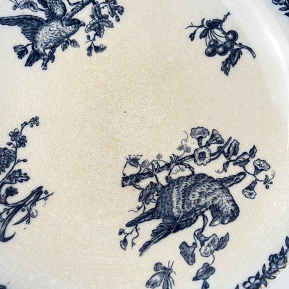 Compotier terre de Fer Pexonne, motif oiseau bleu fin XIXe