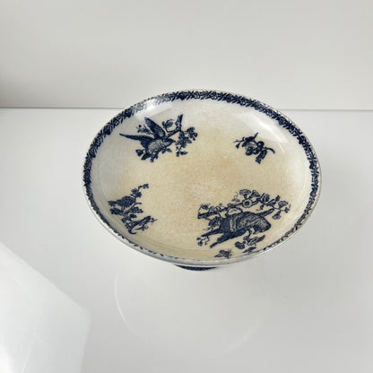 Compotier terre de Fer Pexonne, motif oiseau bleu fin XIXe