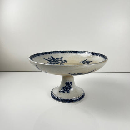 Compotier terre de Fer Pexonne, motif oiseau bleu fin XIXe