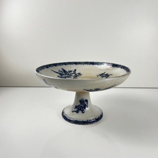 Compotier terre de Fer Pexonne, motif oiseau bleu fin XIXe