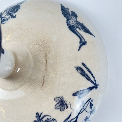 Compotier terre de Fer Pexonne, motif oiseau bleu fin XIXe