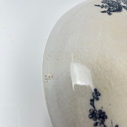 Compotier terre de Fer Pexonne, motif oiseau bleu fin XIXe