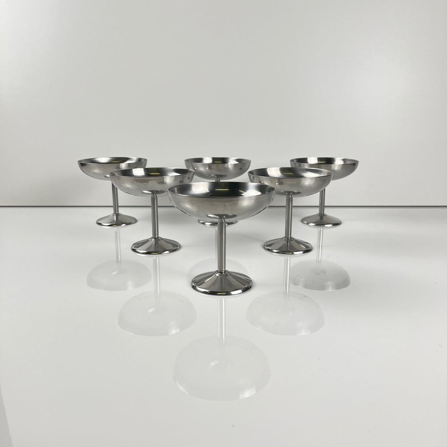 Set of 6 Guy Degrenne stainless steel ice cream cups with spoon