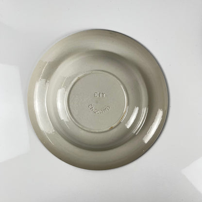 2 assiettes creuses anciennes faïence anglaise verte, fin XIXe