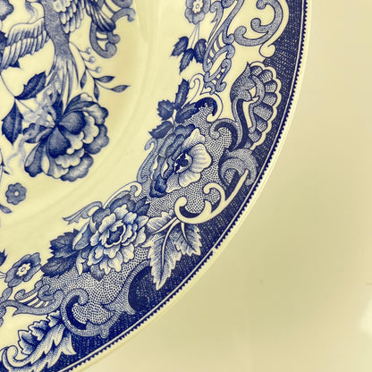 Saladier en faïence bleue, décor floral et oiseaux, début XXe