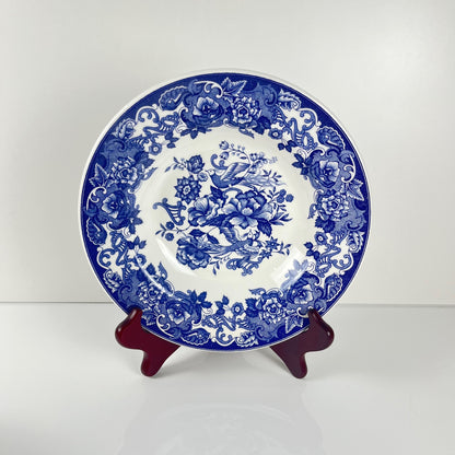Set of 6 blue earthenware soup plates, floral and bird decoration, early 20th century