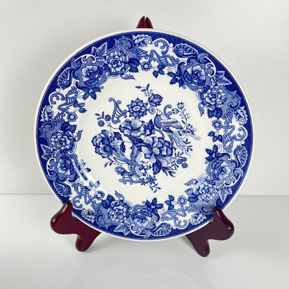Set of 10 blue earthenware dessert plates with floral and bird decoration, early 20th century
