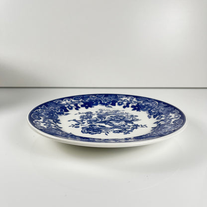 Set of 10 blue earthenware dessert plates with floral and bird decoration, early 20th century