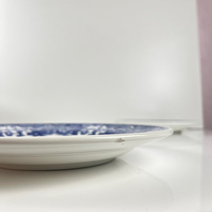 Set of 10 blue earthenware dessert plates with floral and bird decoration, early 20th century