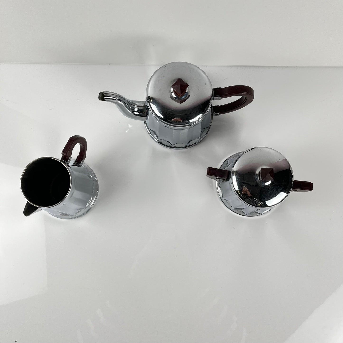 Set à café vintage en métal chromé et bakélite, années 1940/50