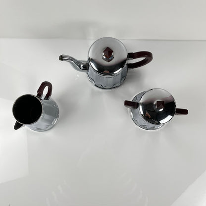 Set à café vintage en métal chromé et bakélite, années 1940/50