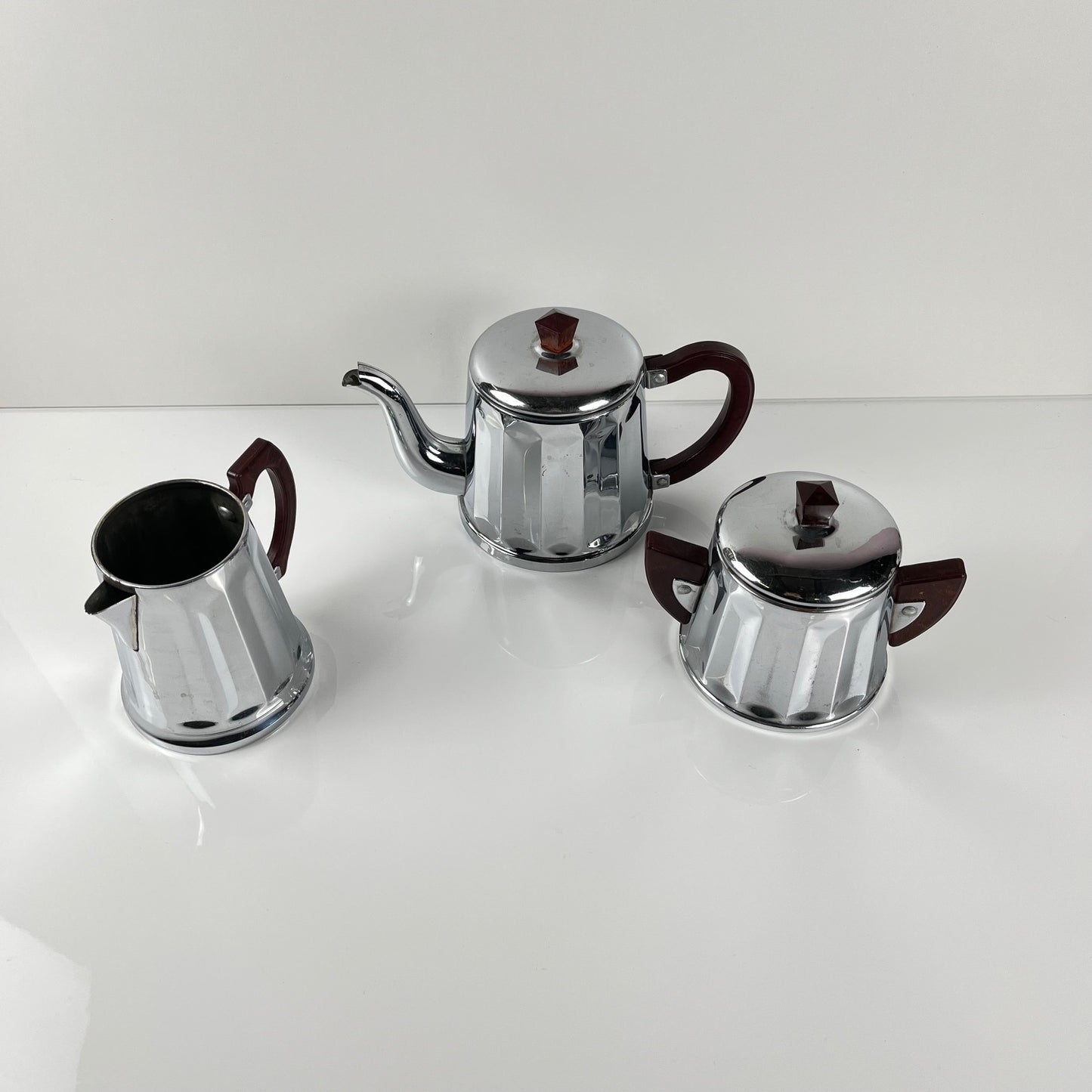 Set à café vintage en métal chromé et bakélite, années 1940/50
