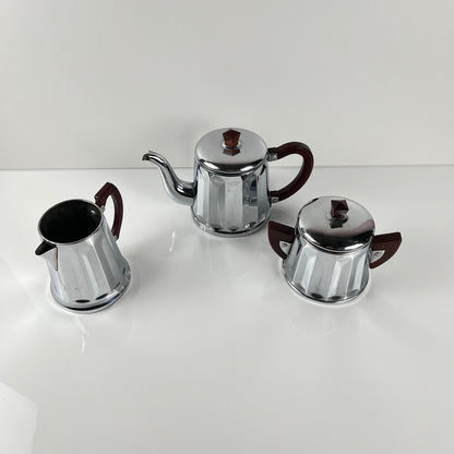 Set à café vintage en métal chromé et bakélite, années 1940/50