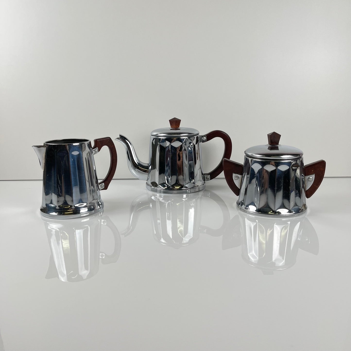 Set à café vintage en métal chromé et bakélite, années 1940/50