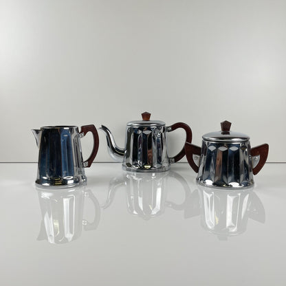 Set à café vintage en métal chromé et bakélite, années 1940/50