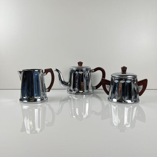Set à café vintage en métal chromé et bakélite, années 1940/50
