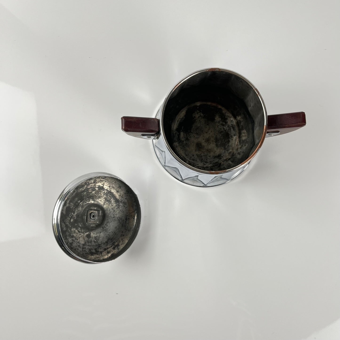 Set à café vintage en métal chromé et bakélite, années 1940/50