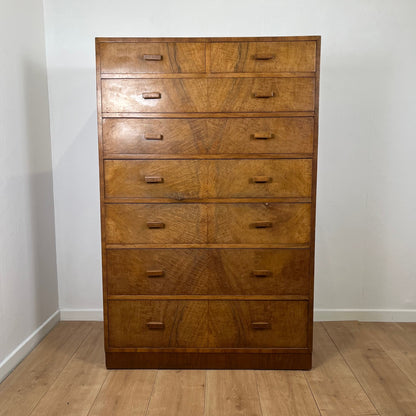 Rare Commode haute / semainier en noyer flammé art deco, 1930/1940