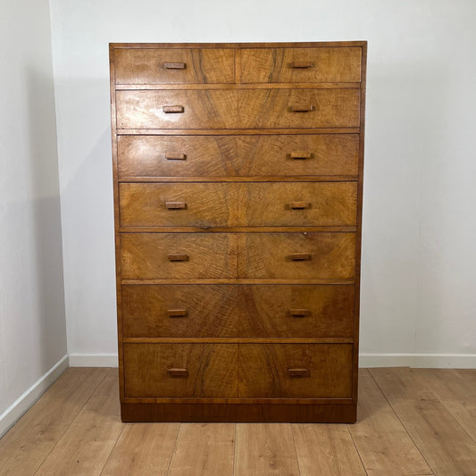 Rare Commode haute / semainier en noyer flammé art deco, 1930/1940