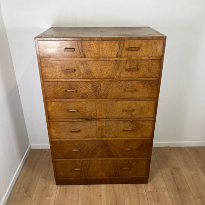 Rare Commode haute / semainier en noyer flammé art deco, 1930/1940