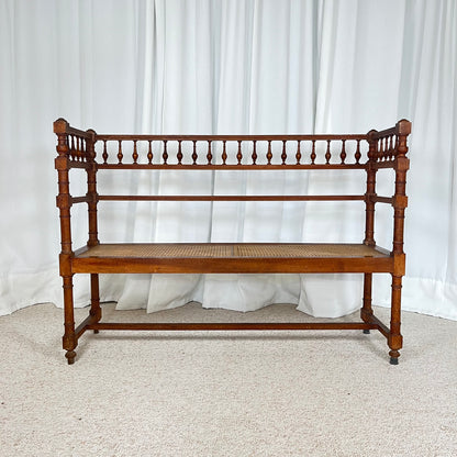 Banquette ancienne de style Louis XIII bois tourné cannage fin XIXe-début XXe