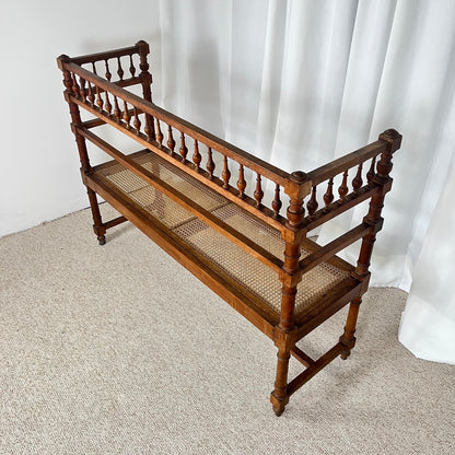 Banquette ancienne de style Louis XIII bois tourné cannage fin XIXe-début XXe
