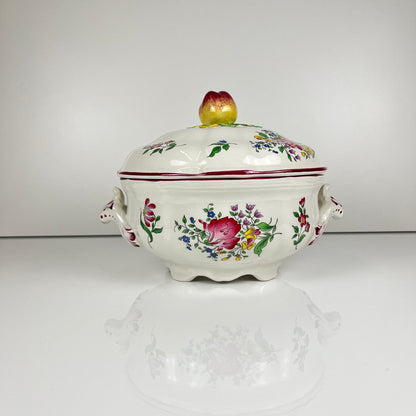 Petite Soupière KG Lunéville, modele "Réverbère" , motif rose