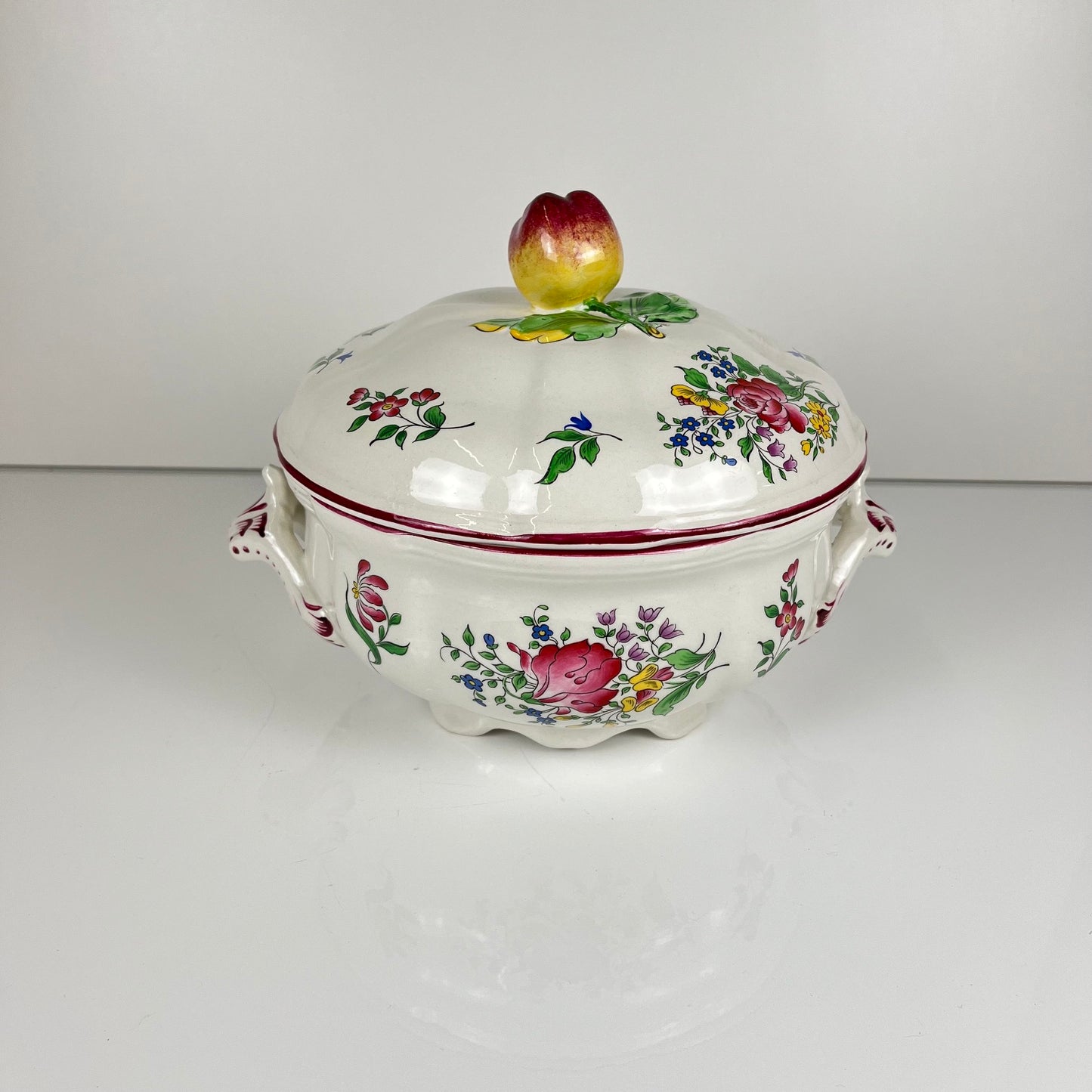 Petite Soupière KG Lunéville, modele "Réverbère" , motif rose