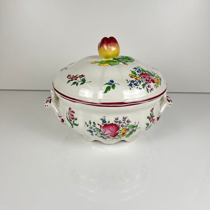 Petite Soupière KG Lunéville, modele "Réverbère" , motif rose