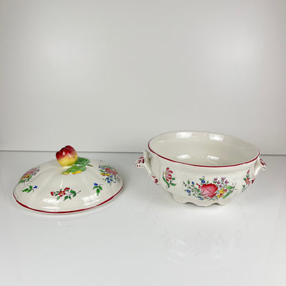Petite Soupière KG Lunéville, modele "Réverbère" , motif rose