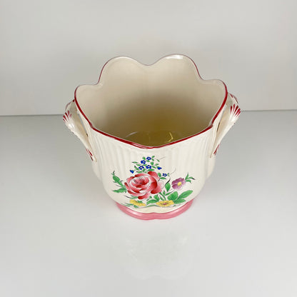 Grand cache pot KG Lunéville, modele "Réverbère" , motif rose