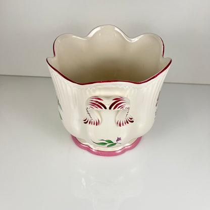 Grand cache pot KG Lunéville, modele "Réverbère" , motif rose