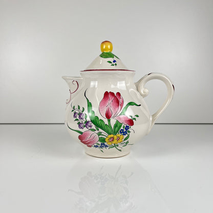 Petite théière KG Lunéville, modele "Réverbère" , motif tulipe
