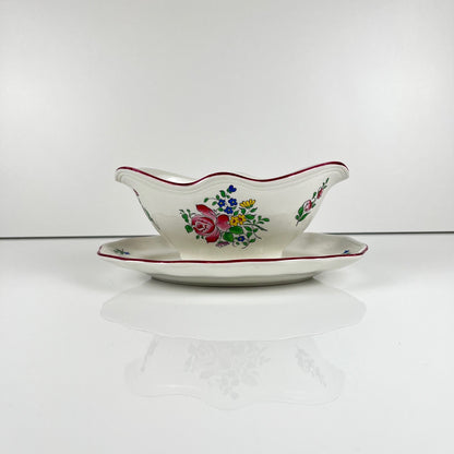 Saucière KG Lunéville, modele "Réverbère" , motif rose