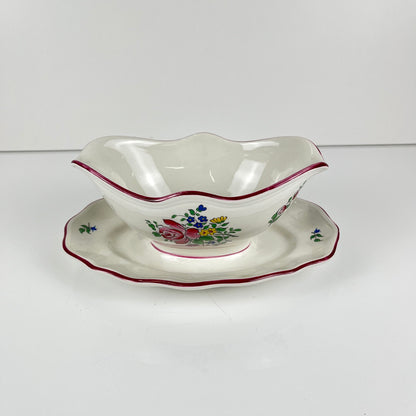 Saucière KG Lunéville, modele "Réverbère" , motif rose
