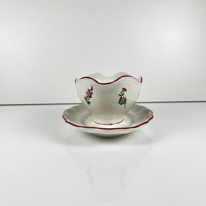 Saucière KG Lunéville, modele "Réverbère" , motif rose